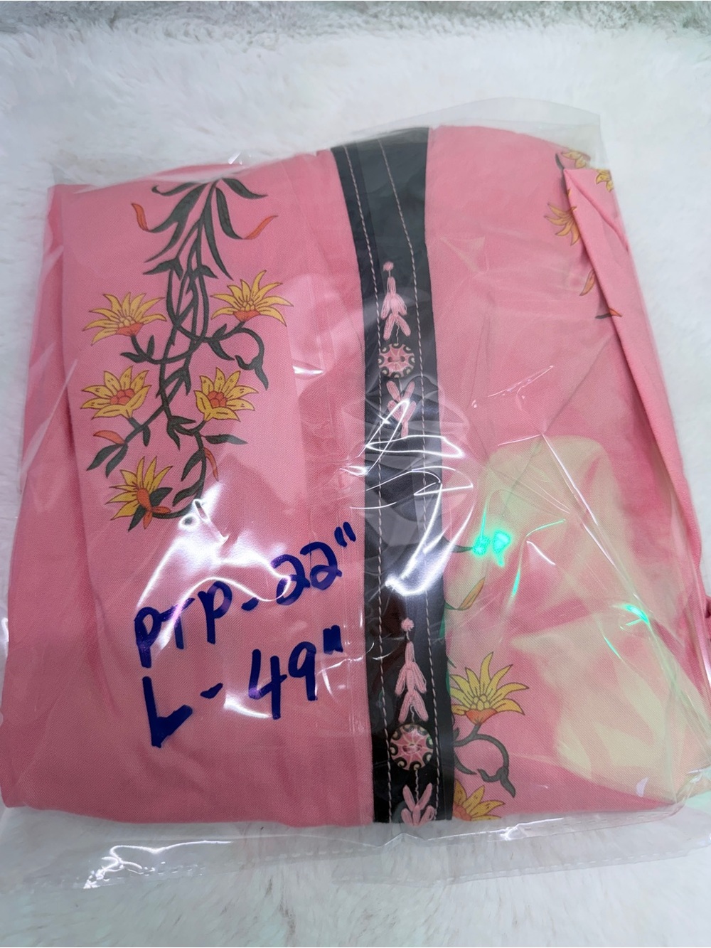 Pink Floral Kurti Navy Trim Embroidery Hand Painted Buttons & Yellow Flowers π - Picture 2 of 7
